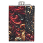 Abstracte moderne wervelende rood, zwart en goud heupfles (Achterkant)