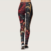 Abstracte moderne wervelende rood, zwart en goud leggings (Achterkant)