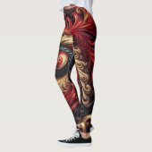 Abstracte moderne wervelende rood, zwart en goud leggings (Links)