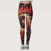 Abstracte moderne wervelende rood, zwart en goud leggings (Voorkant)