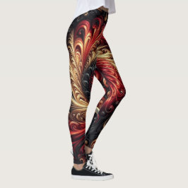 Abstracte moderne wervelende rood, zwart en goud leggings
