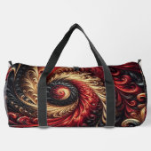 Abstracte moderne wervelende rood, zwart en goud plunjezak (Achterkant)