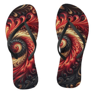 Abstracte moderne wervelende rood, zwart en goud teenslippers
