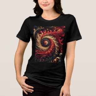 Abstracte moderne wervelende rood, zwart en goud Tri-Blend shirt