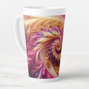 Abstracte moderne wervelende roze, goud en paars latte mok