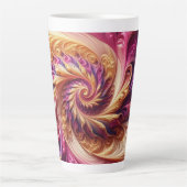 Abstracte moderne wervelende roze, goud en paars latte mok (Voorkant)