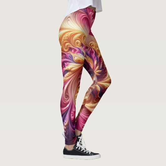 Abstracte moderne wervelende roze, goud en paars leggings (Rechts)