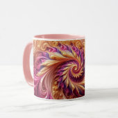 Abstracte moderne wervelende roze, goud en paars mok (Voorkant links)