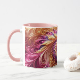 Abstracte moderne wervelende roze, goud en paars mok
