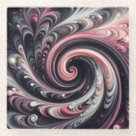 Abstracte moderne wervelende roze, zwart en wit glazen onderzetter