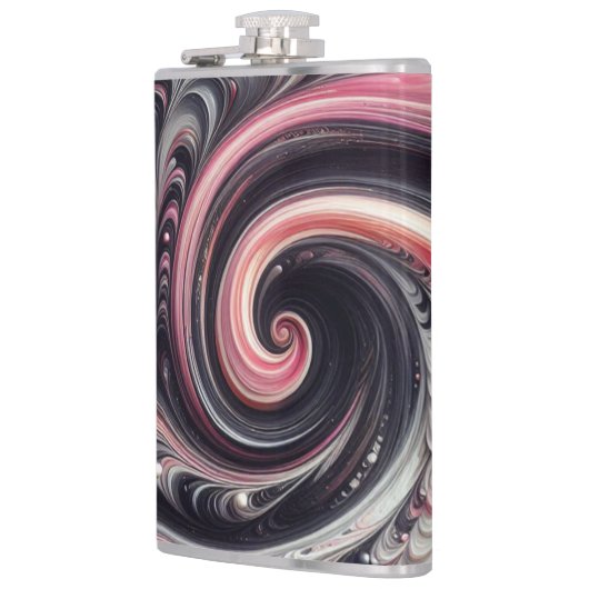 Abstracte moderne wervelende roze, zwart en wit heupfles (Links)