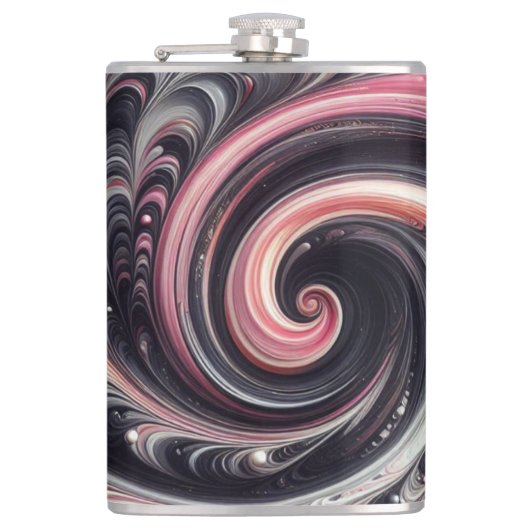 Abstracte moderne wervelende roze, zwart en wit heupfles (Voorkant)