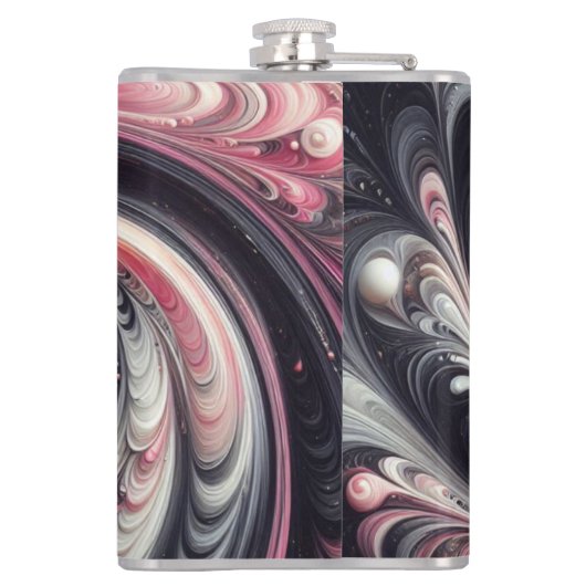 Abstracte moderne wervelende roze, zwart en wit heupfles (Achterkant)