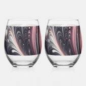 Abstracte moderne wervelende roze, zwart en wit wijnglas zonder voet (Voorkant)