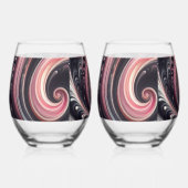 Abstracte moderne wervelende roze, zwart en wit wijnglas zonder voet (Links)