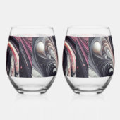 Abstracte moderne wervelende roze, zwart en wit wijnglas zonder voet (Rechts)