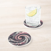 Abstracte moderne wervelende roze, zwart en wit zandsteen onderzetter (Zijkant)