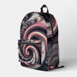 Abstracte moderne wervelende roze, zwarte en witte bedrukte rugzak