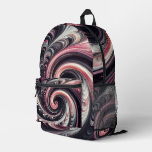 Abstracte moderne wervelende roze, zwarte en witte bedrukte rugzak