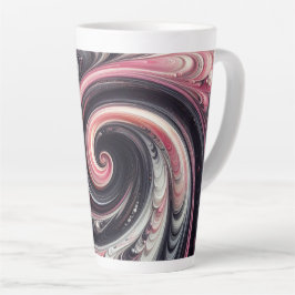 Abstracte moderne wervelende roze, zwarte en witte latte mok