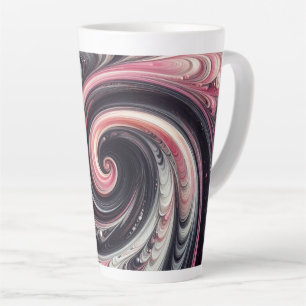 Abstracte moderne wervelende roze, zwarte en witte latte mok