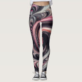 Abstracte moderne wervelende roze, zwarte en witte leggings (Voorkant)