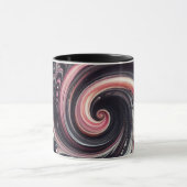 Abstracte moderne wervelende roze, zwarte en witte mok (Midden)