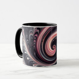 Abstracte moderne wervelende roze, zwarte en witte mok