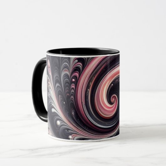 Abstracte moderne wervelende roze, zwarte en witte mok (Voorkant links)
