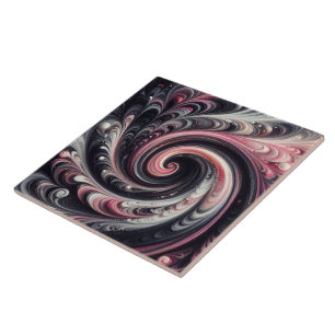 Abstracte moderne wervelende roze, zwarte en witte tegeltje