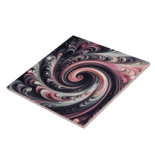 Abstracte moderne wervelende roze, zwarte en witte tegeltje (Zijkant)