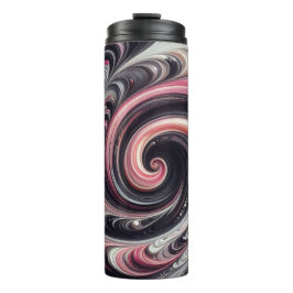 Abstracte moderne wervelende roze, zwarte en witte thermosbeker