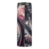 Abstracte moderne wervelende roze, zwarte en witte thermosbeker (Achterkant)