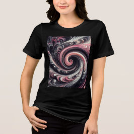 Abstracte moderne wervelende roze, zwarte en witte Tri-Blend shirt