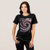 Abstracte moderne wervelende roze, zwarte en witte Tri-Blend shirt (Voorkant volledig)