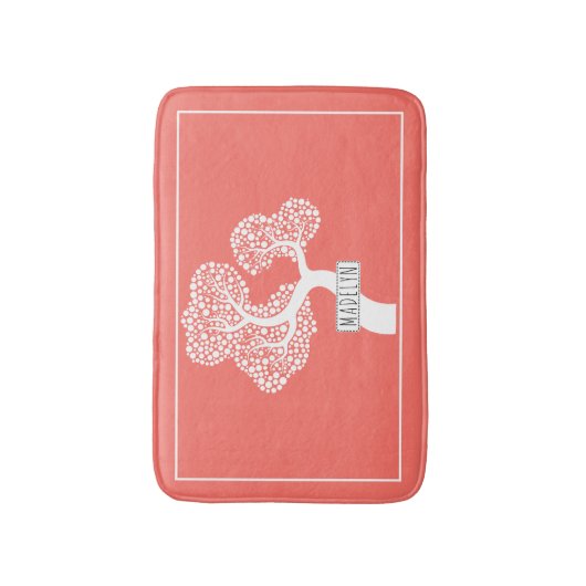 Abstracte moderne witte boom en noem levend koraal badmat (Voorkant Verticaal)