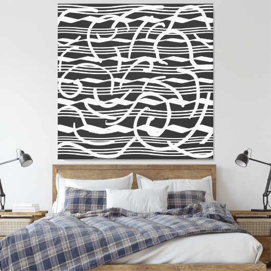 Abstracte moderne witte geometrische lijnen kunst canvas afdruk (Insitu (Slaapkamer))