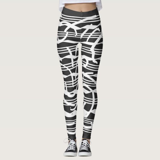 Abstracte moderne witte geometrische lijnen kunst leggings (Voorkant)
