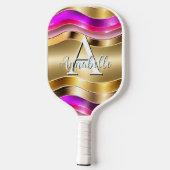 Abstracte, moderne, zilver- en roze golven pickleball paddle (Achterkant)