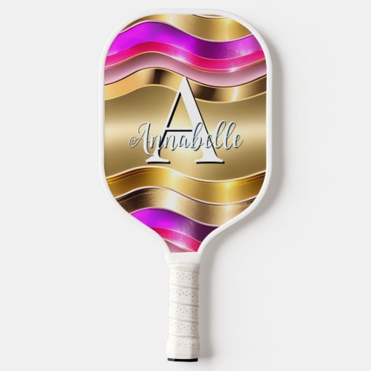Abstracte, moderne, zilver- en roze golven pickleball paddle (Achterkant)