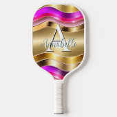 Abstracte, moderne, zilver- en roze golven pickleball paddle (Voorkant)