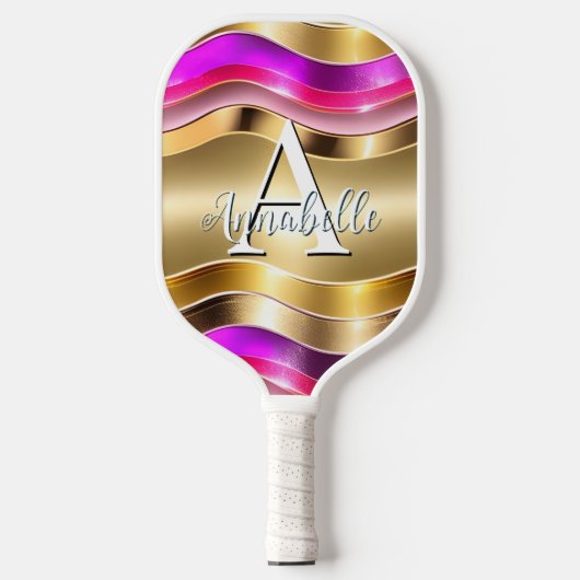 Abstracte, moderne, zilver- en roze golven pickleball paddle (Voorkant)