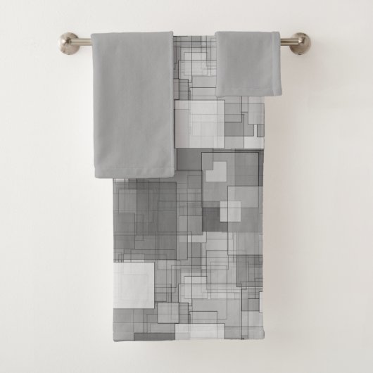 Abstracte moderne zilveren vierkanten bad handdoek (Insitu)