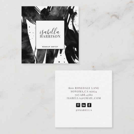 Abstracte Moderne Zwart Wit Make-up Artiest Vierkante Visitekaartje (Voorkant / Achterkant)