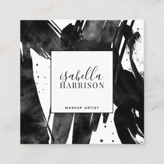Abstracte Moderne Zwart Wit Make-up Artiest Vierkante Visitekaartje (Voorkant)