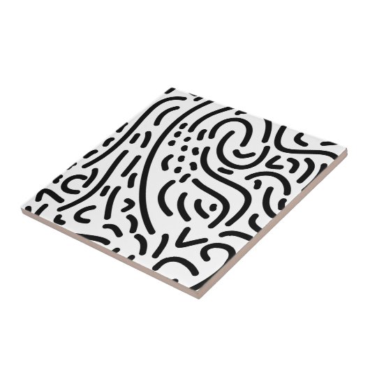 Abstracte moderne zwarte en witte doedelen tegeltje (Zijkant)