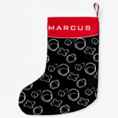 Abstracte moderne zwarte en witte rode patroonnaam kleine kerstsok (Achterkant)
