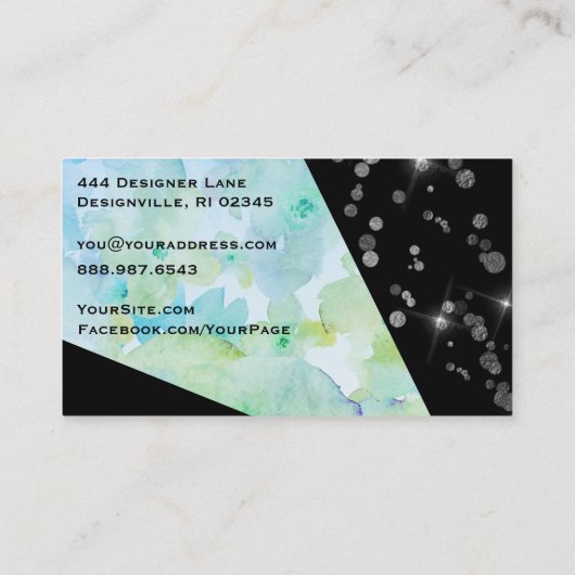 *~* Abstracte moderne zwarte glitter geometrische  Visitekaartje (Achterkant)