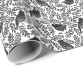 Abstracte moderne zwarte vogels en bladeren cadeaupapier (Rol Hoek)