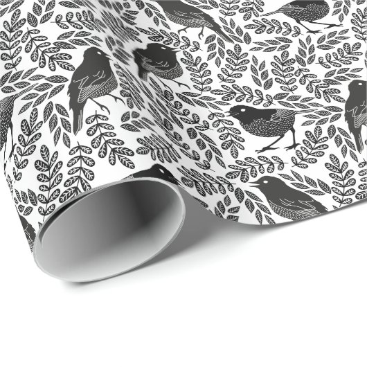 Abstracte moderne zwarte vogels en bladeren cadeaupapier (Rol Hoek)